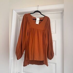 V-Neck Wide Sleeved Loose Fit Deep Rust Top by Peach Love Size M NWT